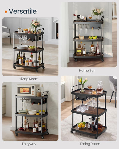 Rolling Kitchen & Drinks Cart - Walnut & Black
