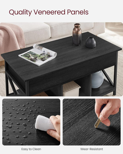 Lift Top Coffee Table with Storage Shelf - Black