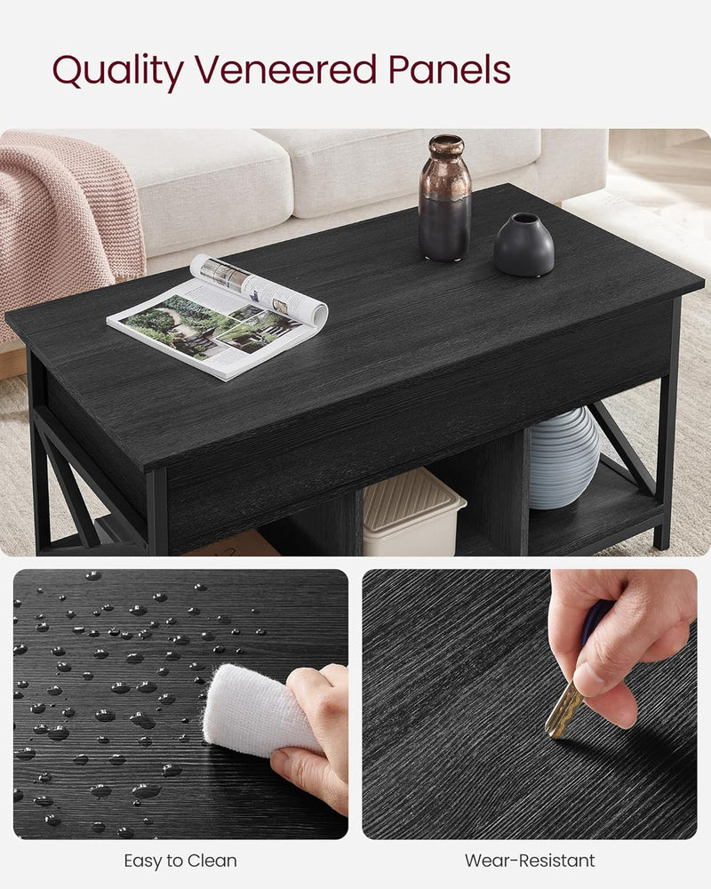 Lift Top Coffee Table with Storage Shelf - Black
