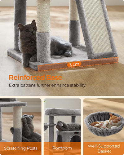 Cat Tree 96cm Tall - Light Grey