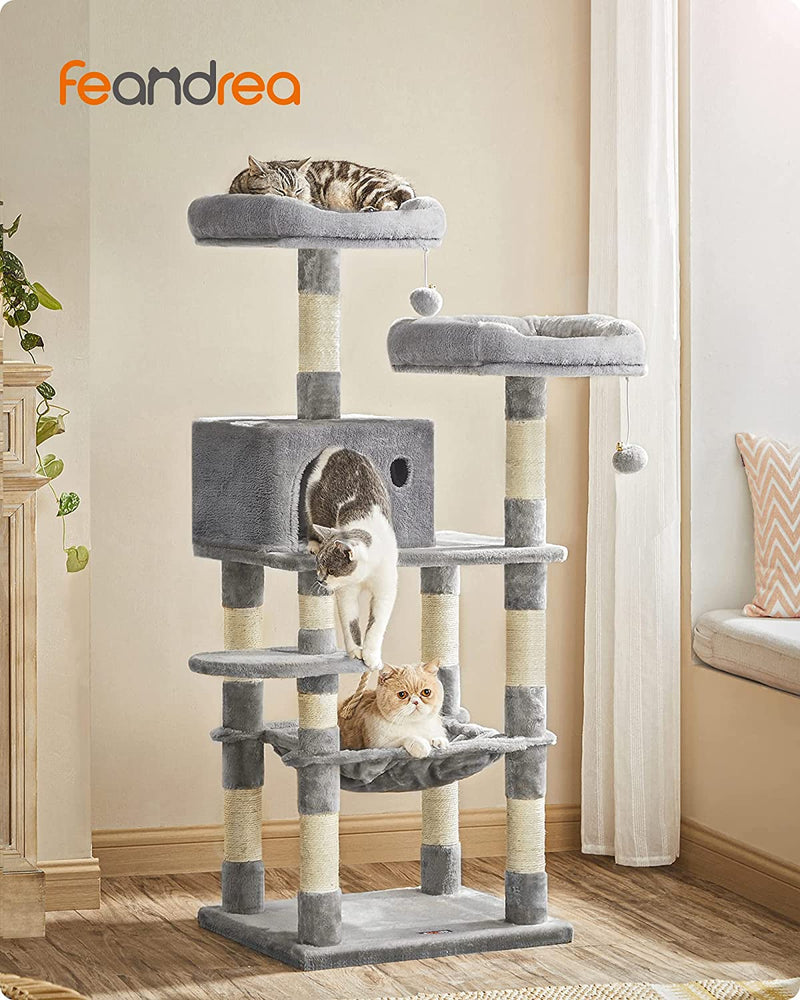 Stable Cat Tower With Plush Perches - Light Grey