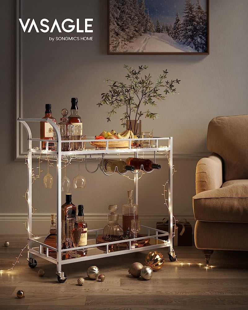 Vasagle Nyla Bar Cart With Wine Holders - Silver