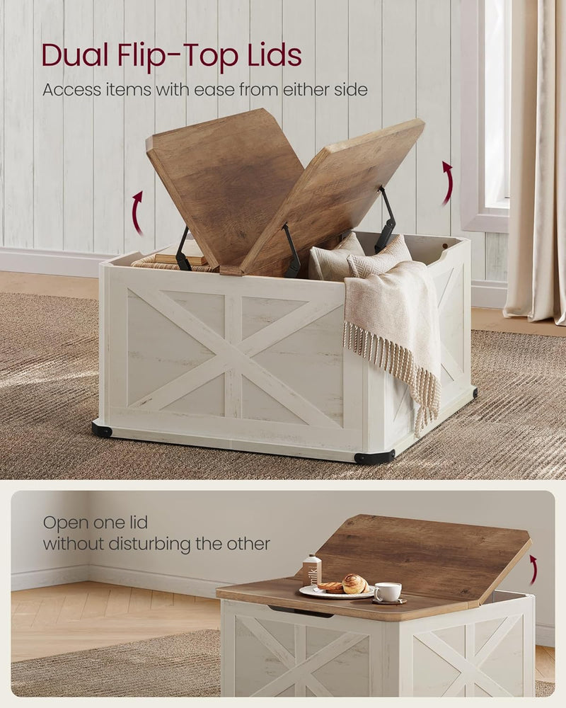 Farmhouse Square Coffee Table With Flip-Top Lids