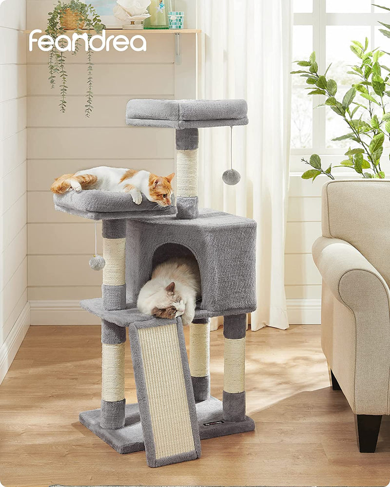 Cat Condo with Scratching Post - Light Grey