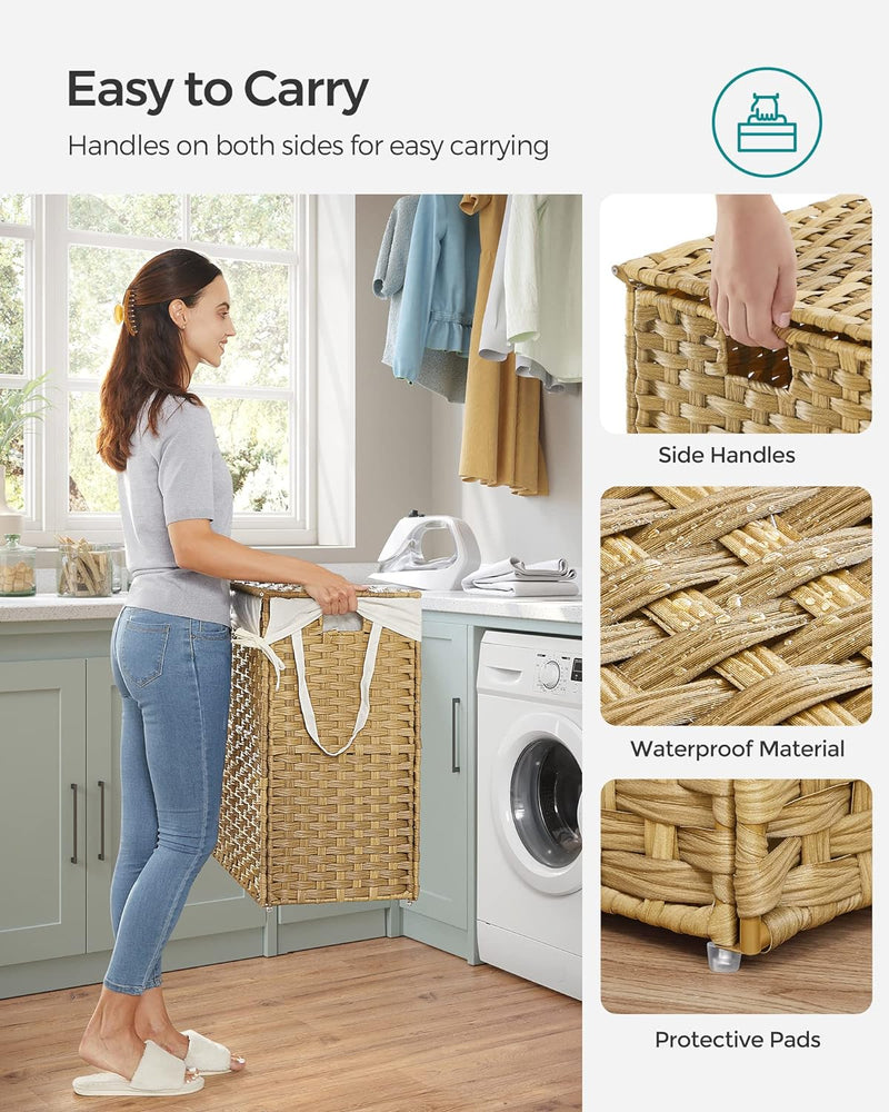 Rattan Laundry Basket 110L with Removable Liner Bag