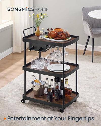 Rolling Kitchen & Drinks Cart - Walnut & Black