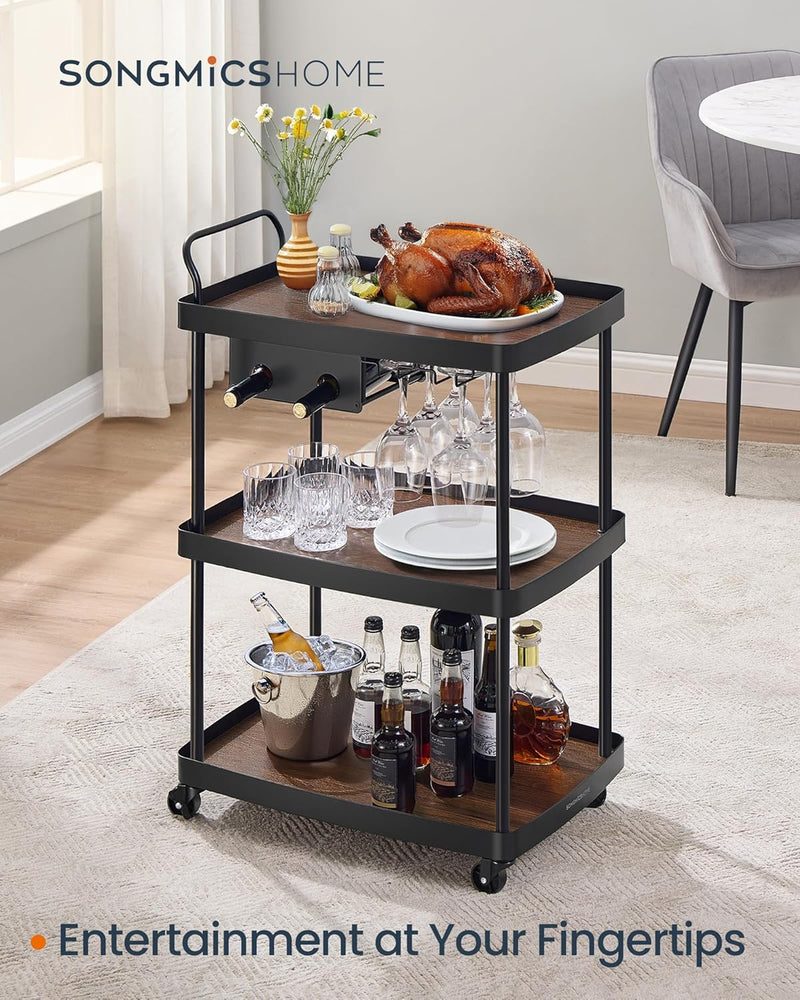 Rolling Kitchen & Drinks Cart - Walnut & Black