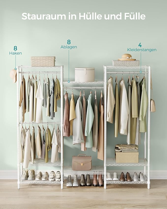Heavy Duty Open Wardrobe Metal Coat Rack - White