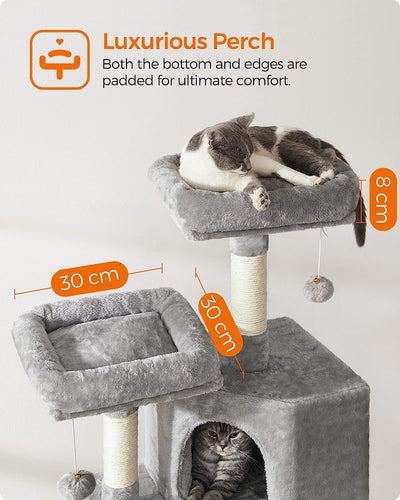 Cat Condo with Scratching Post - Light Grey