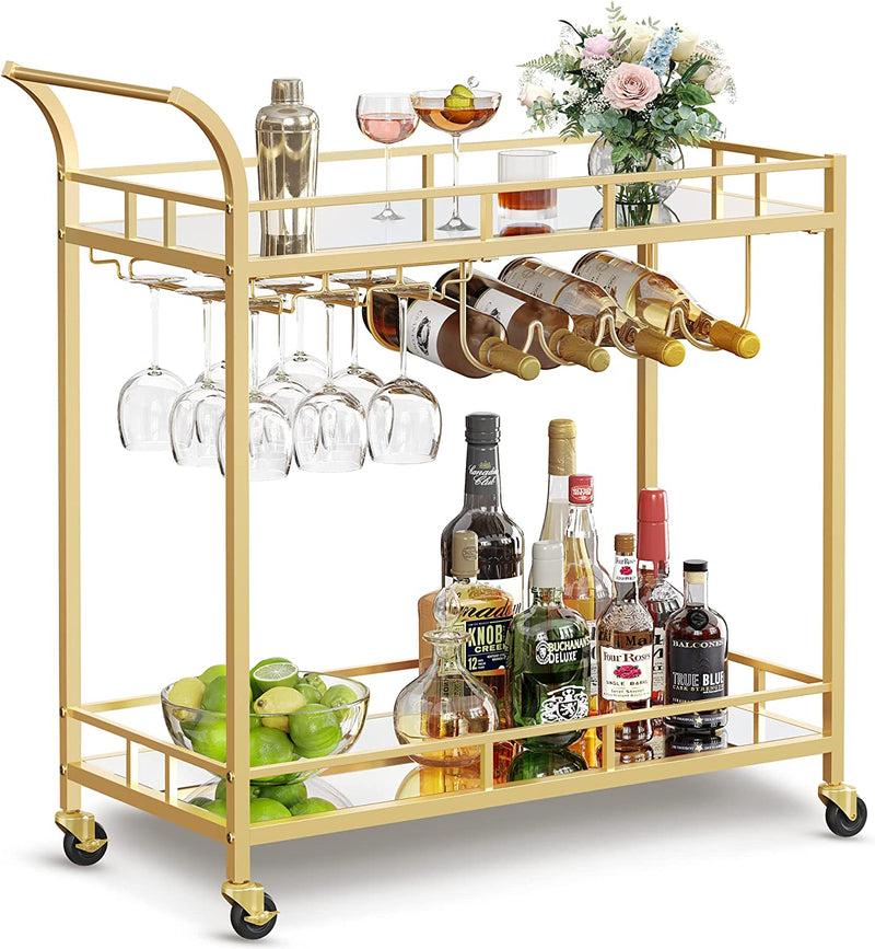 Vasagle Nyla Bar Cart With Wine Holders - Gold