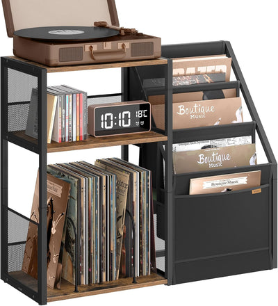 Retro End Table with Record Player Shelf & Magazine Rack