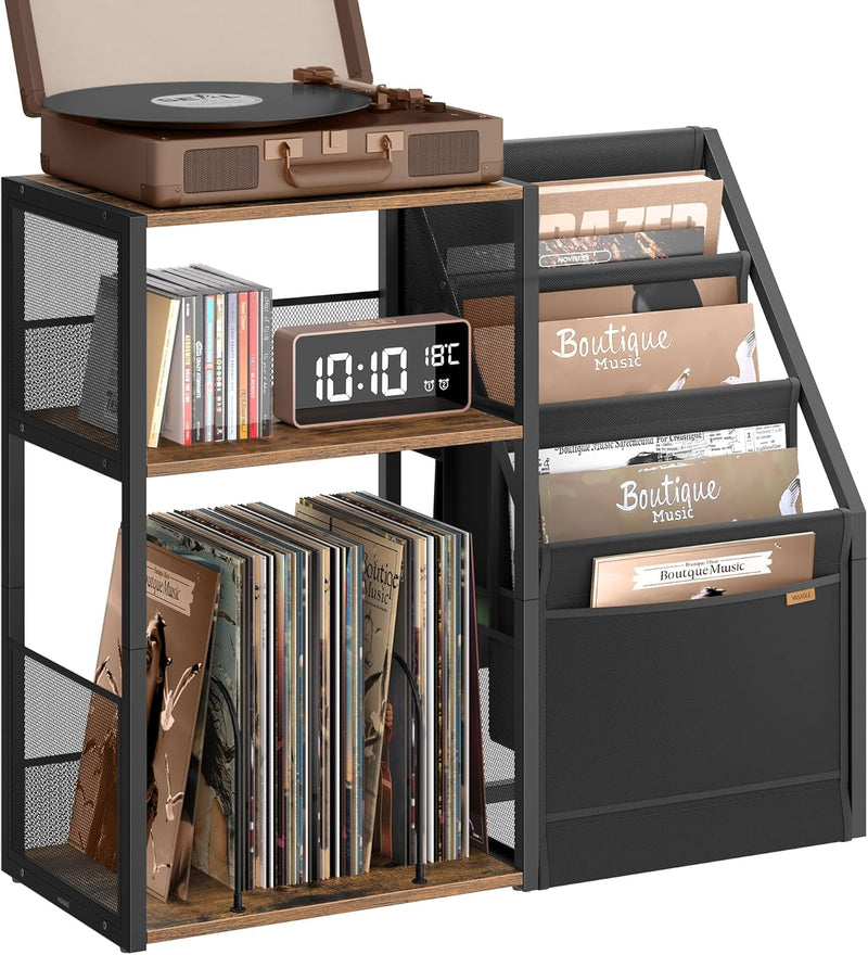 Retro End Table with Record Player Shelf & Magazine Rack