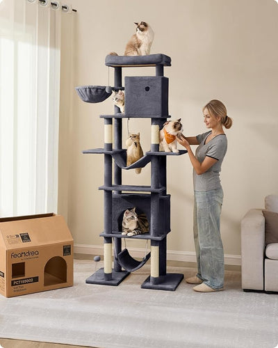 Cat Tree with Caves & Hammocks 200cm – Light Grey
