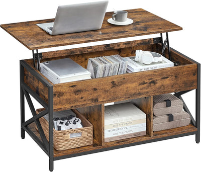 Lift Top Coffee Table with Storage Shelf - Rustic Brown