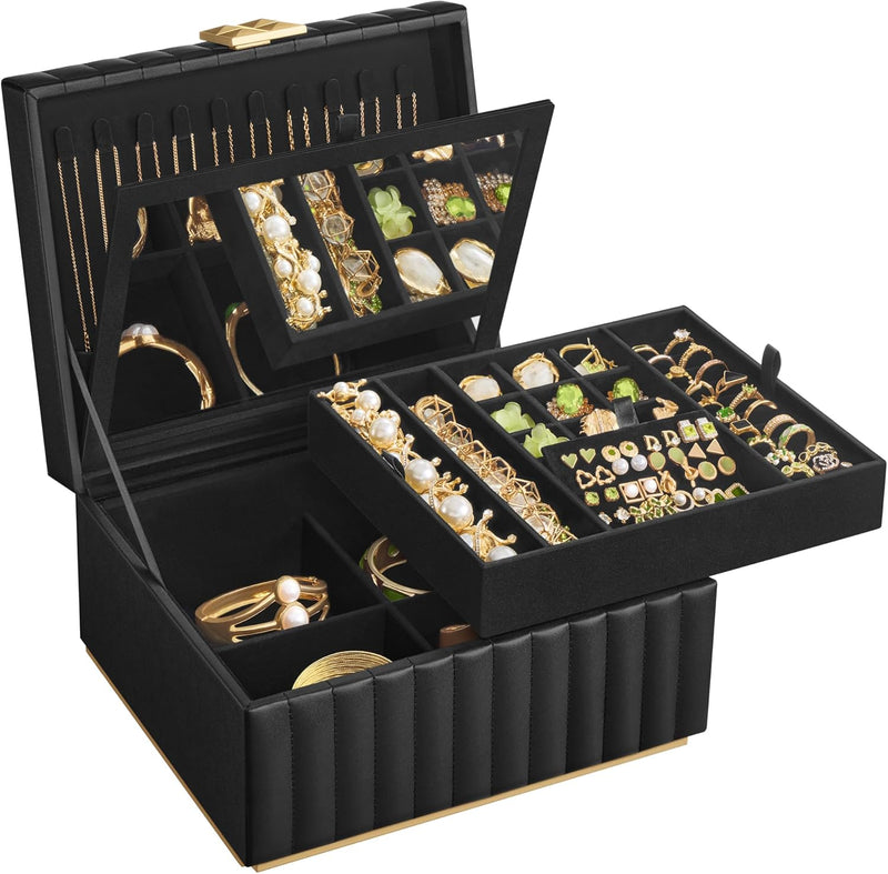 Jewellery Box with Mirror 2-Tier - Black