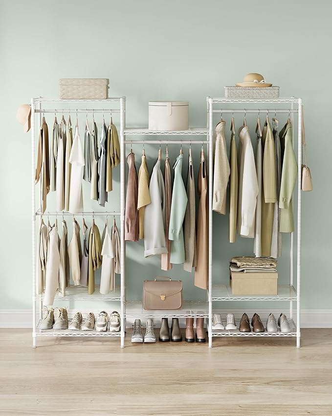 Heavy Duty Open Wardrobe Metal Coat Rack - White