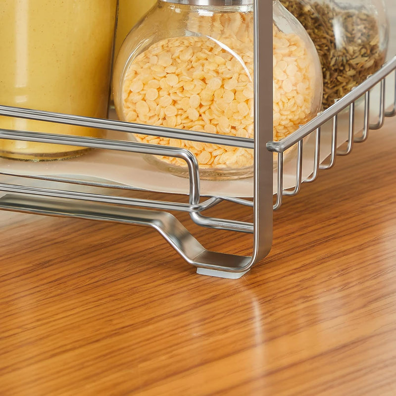 2-Tier Metal Kitchen Counter Pantry Shelf Spice Organiser Silver