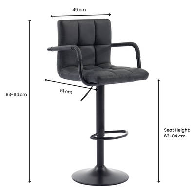 Adjustable Bar Stools with Armrests – Black (Set of 2)