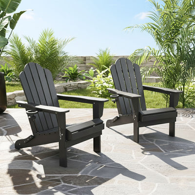 Adirondack Outdoor Chair with Cup Holder - Black