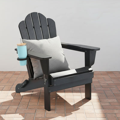 Adirondack Outdoor Chair with Cup Holder - Black
