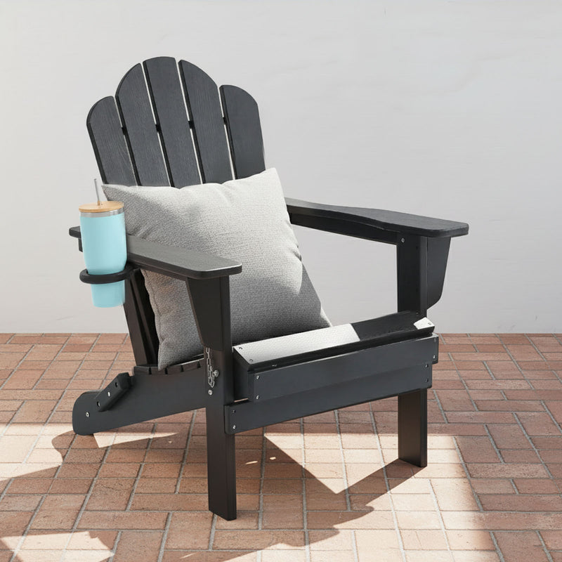Adirondack Outdoor Chair with Cup Holder - Black