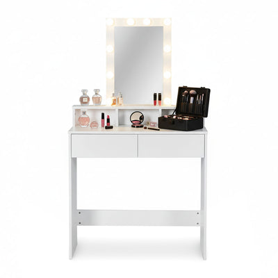 Ella Dressing Table with LED Lights & Stool – White