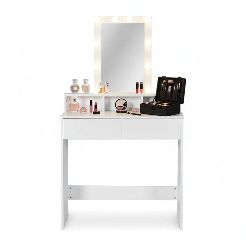 Ella Dressing Table with LED Lights & Stool – White