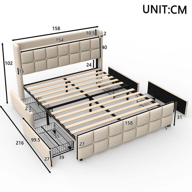 Phoenix Upholstered Fabric Storage Bed – Beige (Queen)