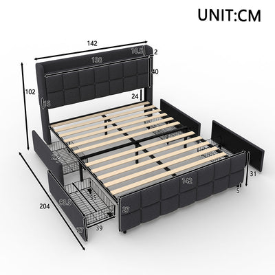 Orion Fabric Storage Bed Frame  – Grey (Double)