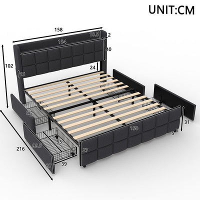 Orion Fabric Storage Bed Frame – Grey (Queen)