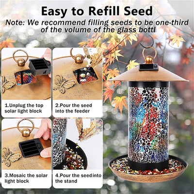 Solar Mosaic Hanging Bird Feeder Lantern