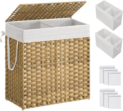 Rattan Laundry Basket 110L with Removable Liner Bag