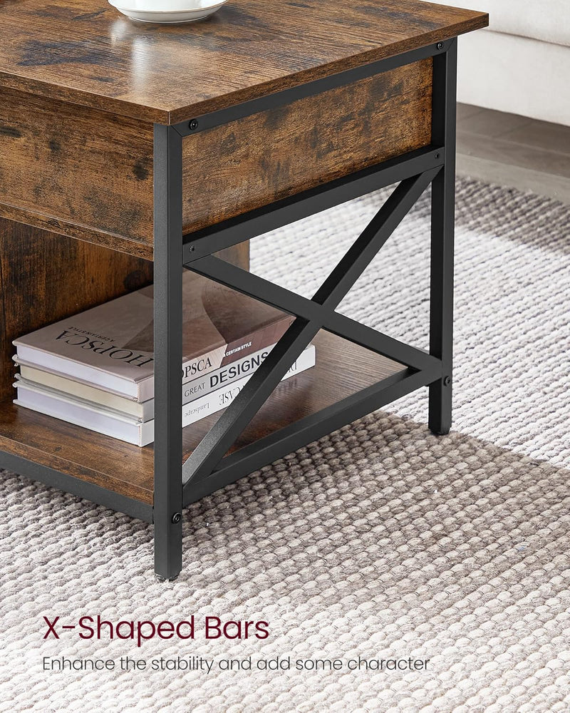 Lift Top Coffee Table with Storage Shelf - Rustic Brown