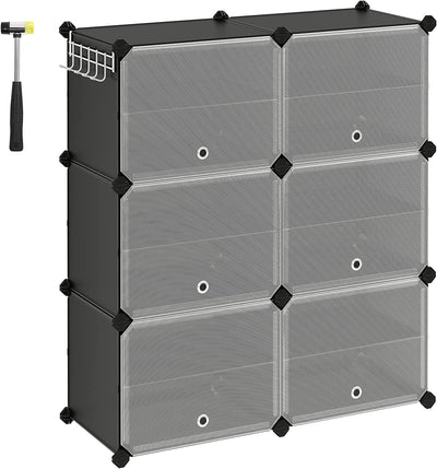 Cubes Shoe Organiser with Doors Black (Set of 6)