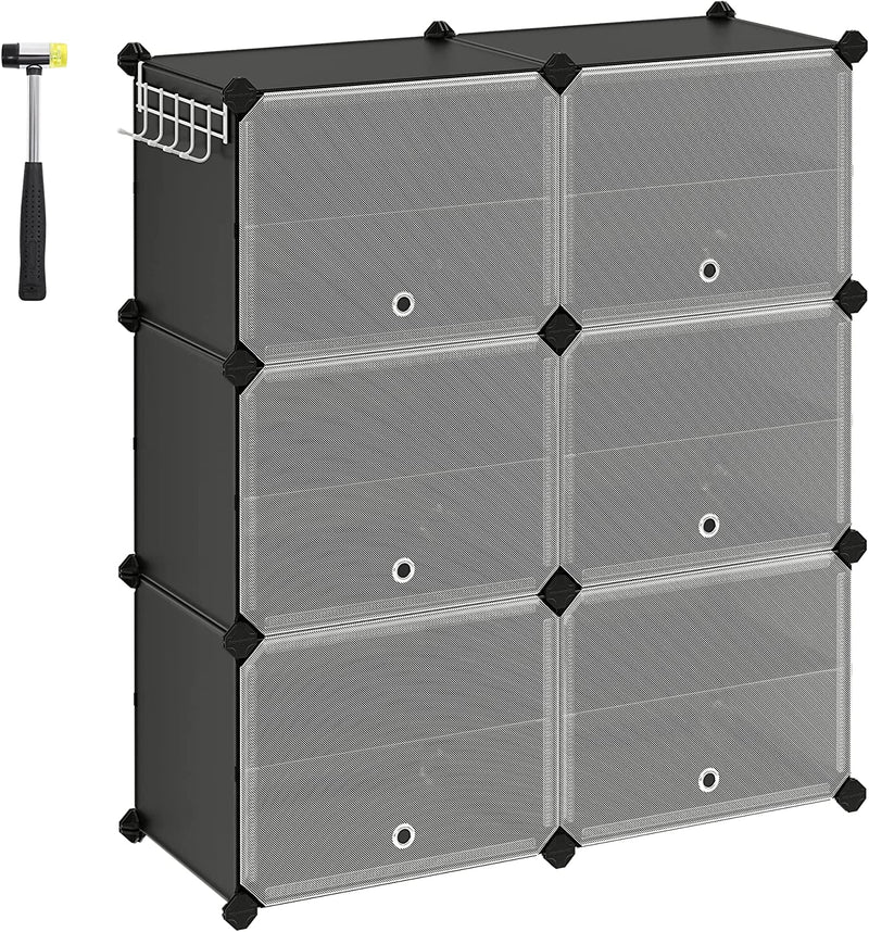 Cubes Shoe Organiser with Doors Black (Set of 6)
