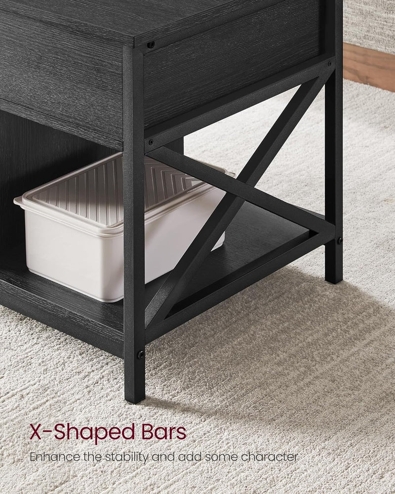 Lift Top Coffee Table with Storage Shelf - Black