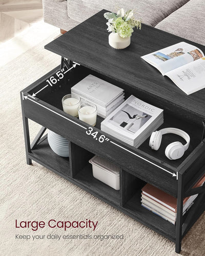 Lift Top Coffee Table with Storage Shelf - Black