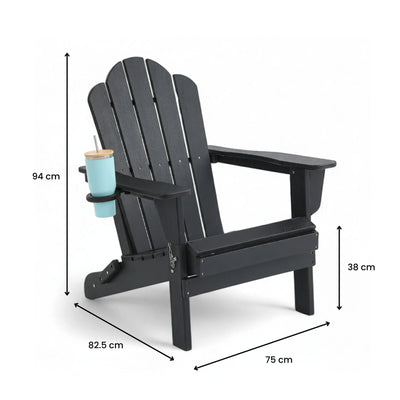 Adirondack Outdoor Chair with Cup Holder - Black
