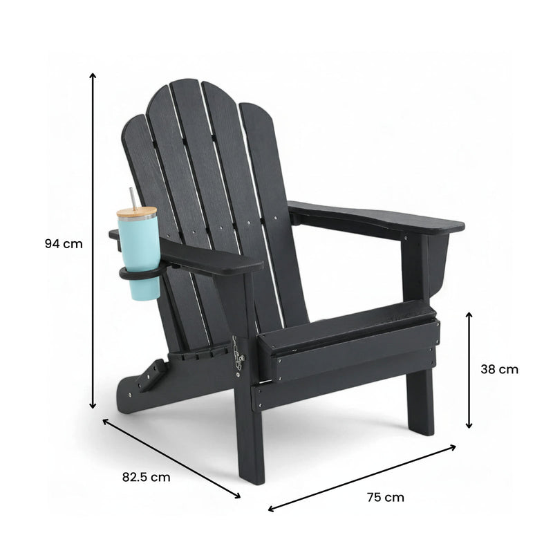 Adirondack Outdoor Chair with Cup Holder - Black