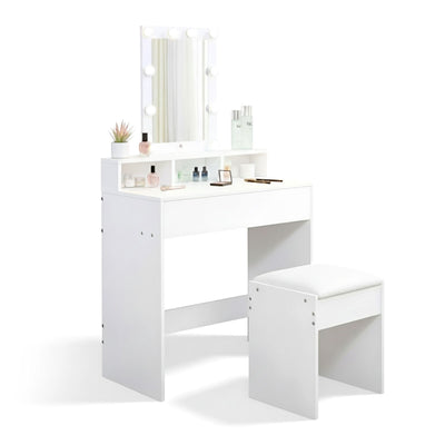 Ella Dressing Table with LED Lights & Stool – White