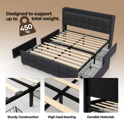 Orion Fabric Storage Bed Frame  – Grey (Double)