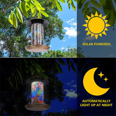Solar Mosaic Hanging Bird Feeder Lantern