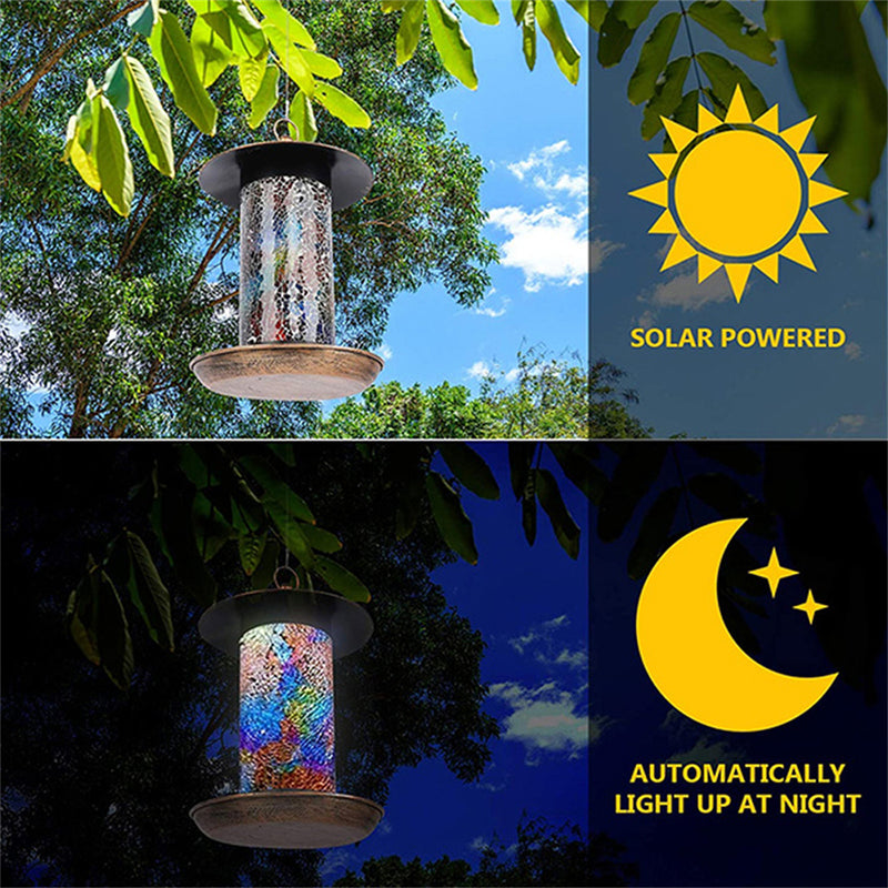 Solar Mosaic Hanging Bird Feeder Lantern