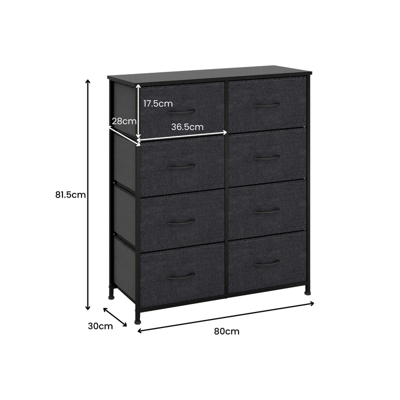 8 Drawer Storage Chest - Black