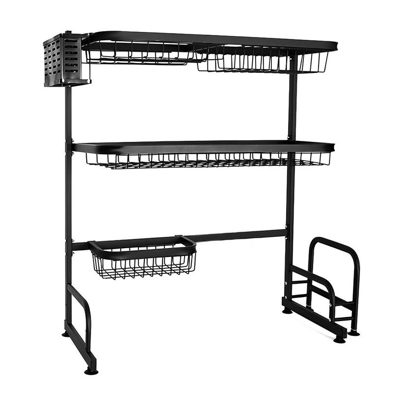 Over The Sink Dish Drying Rack 65cm Wide 3 Tier - Black