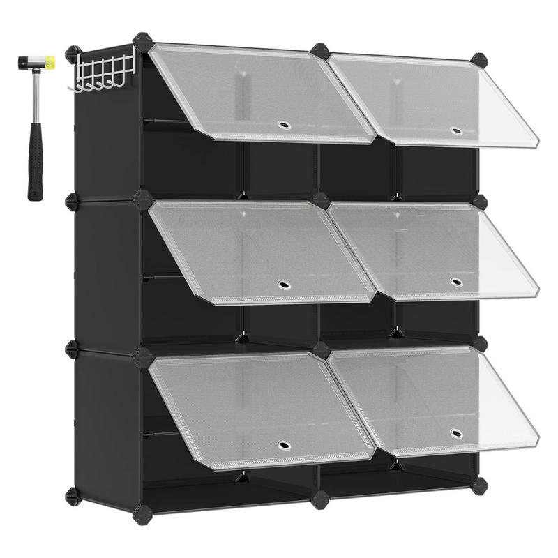 Cubes Shoe Organiser with Doors Black (Set of 6)