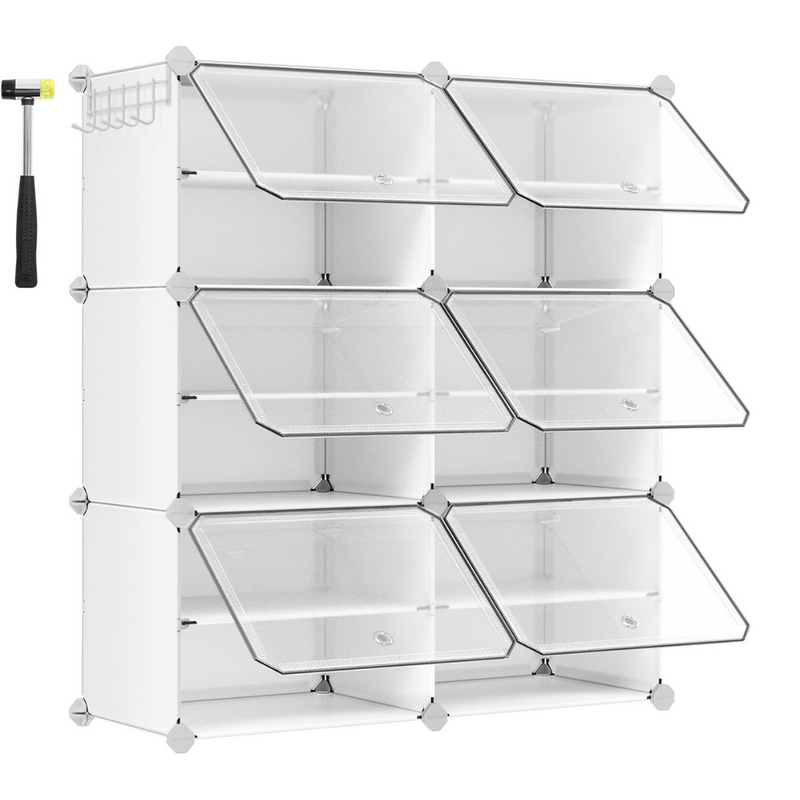 Cubes Shoe Organiser with Doors White (Set of 6)