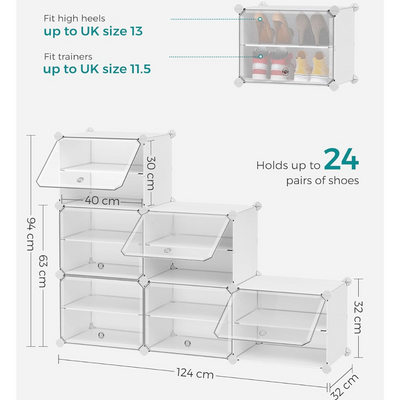 Cubes Shoe Organiser with Doors White (Set of 6)