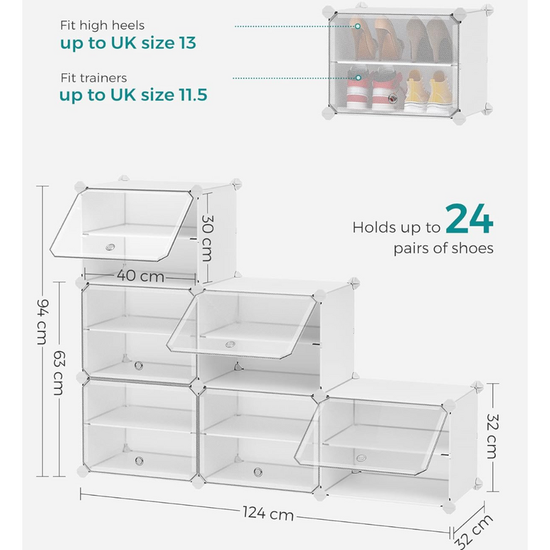 Cubes Shoe Organiser with Doors White (Set of 6)