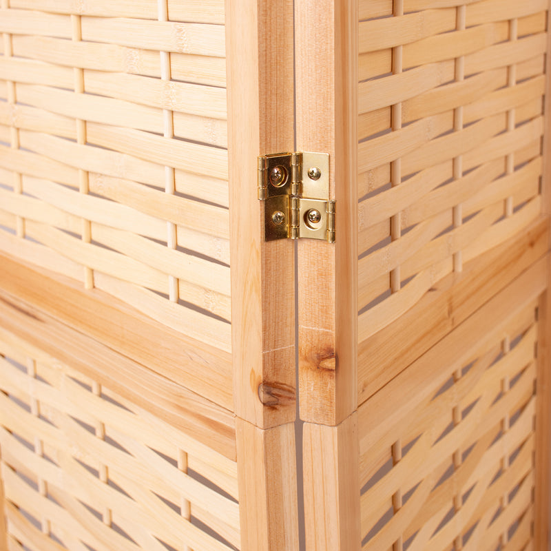 Natural Solid Wood Frame with Bamboo Strips Panels  - 4P